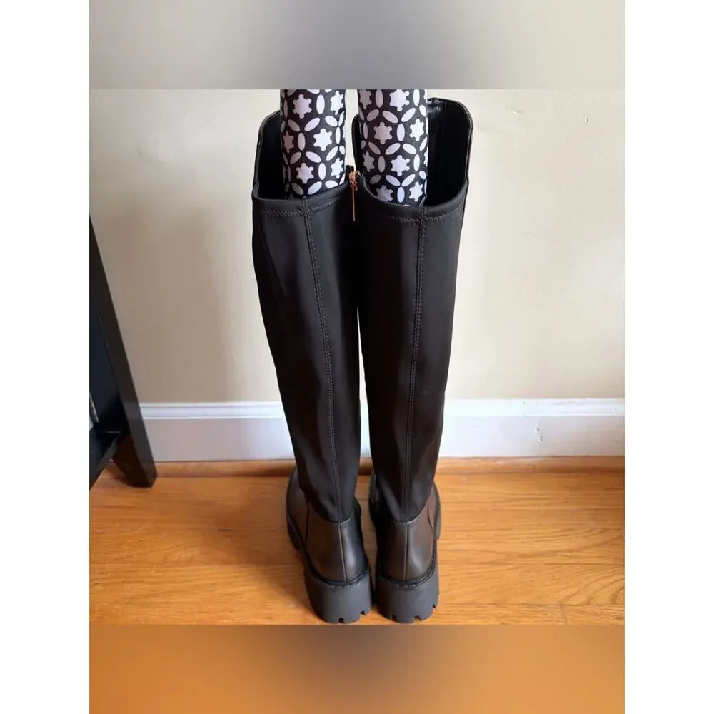 Michael Kors | Asher Knee High Leather Boots Chunky Lug Sole Black Size 5